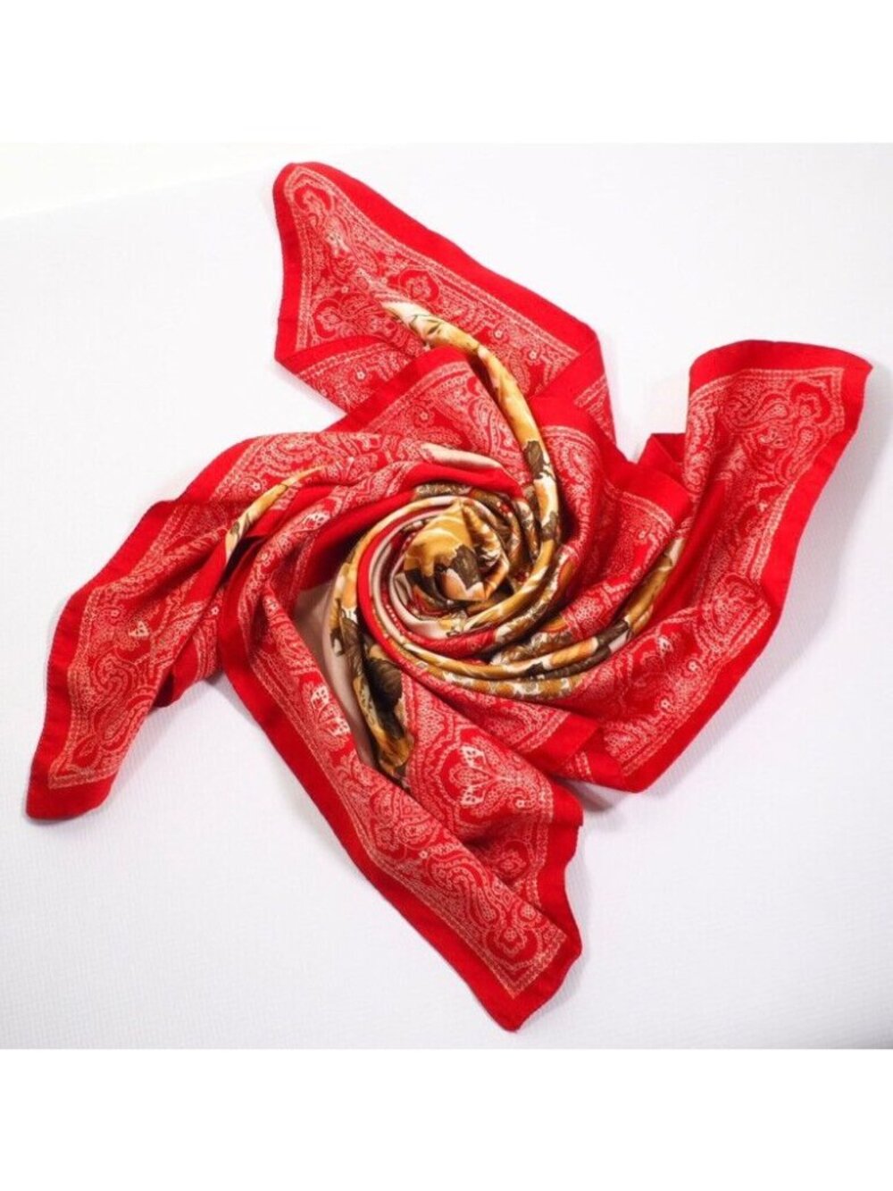 Vintage Italian Floral Red Patchwork Scarf By Art Of The Scarf 100% Polyester